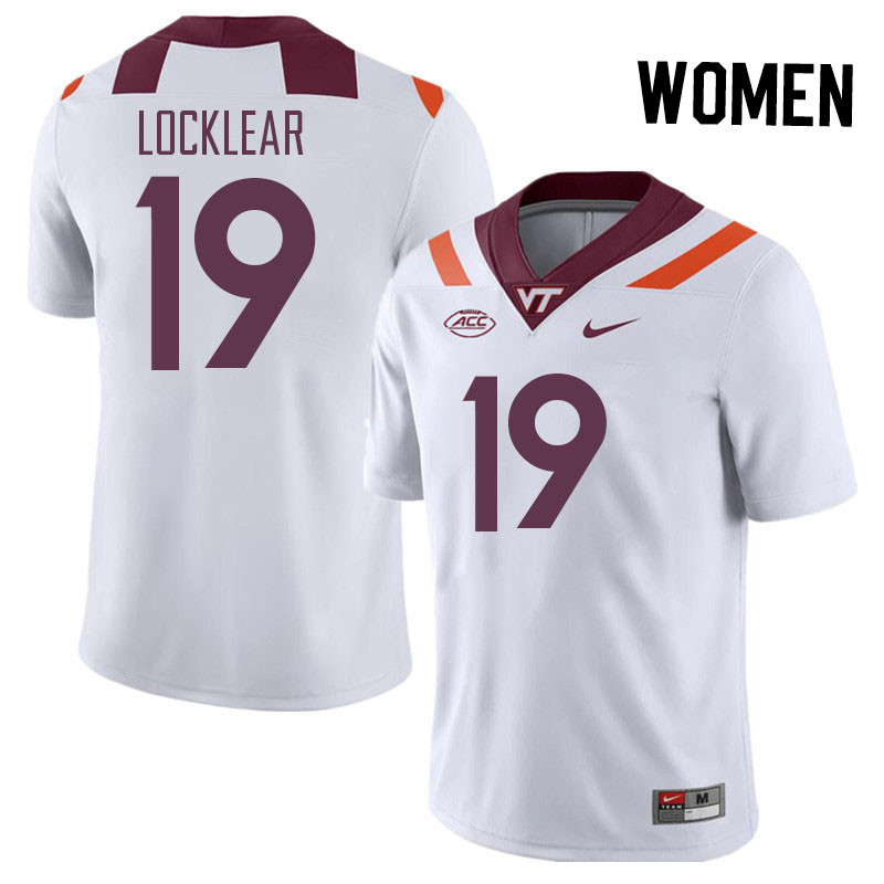 Women #19 Ben Locklear Virginia Tech Hokies College Football Jerseys Stitched Sale-White